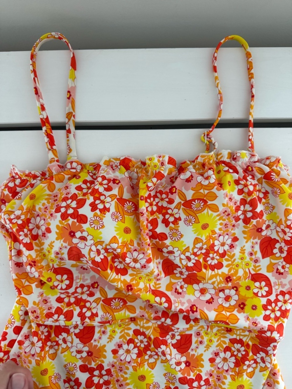 Aerie Floral One Piece Swimsuit Large Retro Orange Ruffle - Picture 6 of 9